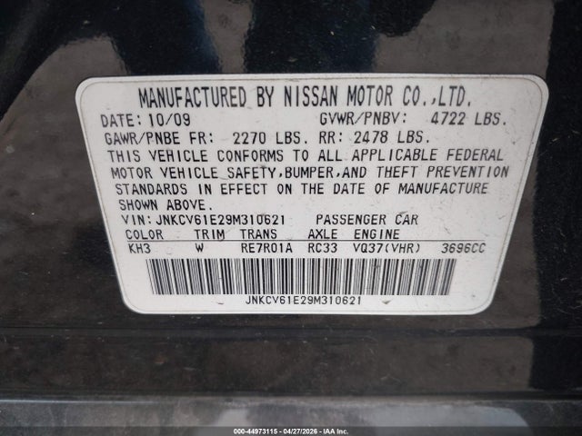Auction sale of the 2009 Infiniti G37 Journey, vin: JNKCV61E29M310621, lot number: 44973115