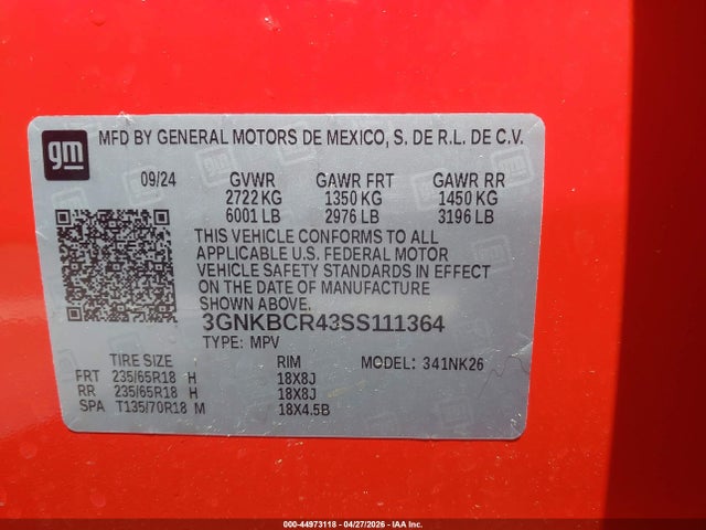 44973118 :رقم المزاد ، 3GNKBCR43SS111364 vin ، 2025 Chevrolet Blazer Fwd 2lt مزاد بيع