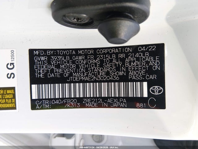 Toyota COROLLA LE 2022 JTDEPMAE2N3020436 Image 9