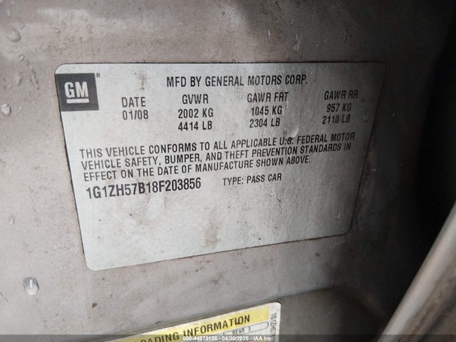 Aukcja sprzedaży 2008 Chevrolet Malibu Lt, vin: 1G1ZH57B18F203856, numer aukcji: 44973135