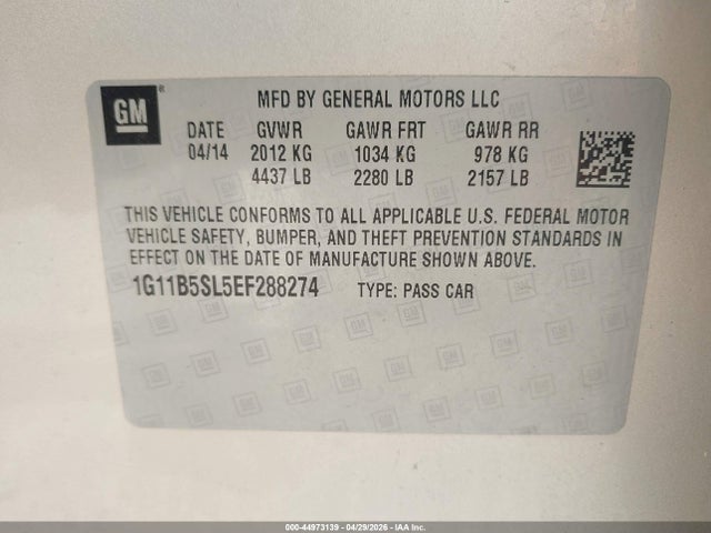 1G11B5SL5EF288274 Chevrolet Malibu 1ls