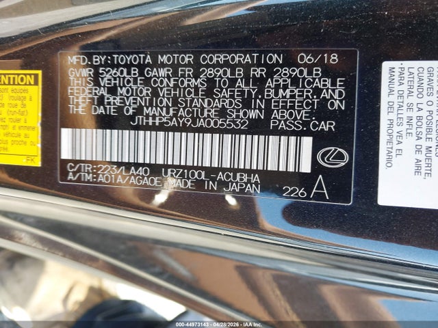 44973143 :رقم المزاد ، JTHHP5AY9JA005532 vin ، 2018 Lexus Lc 500 مزاد بيع