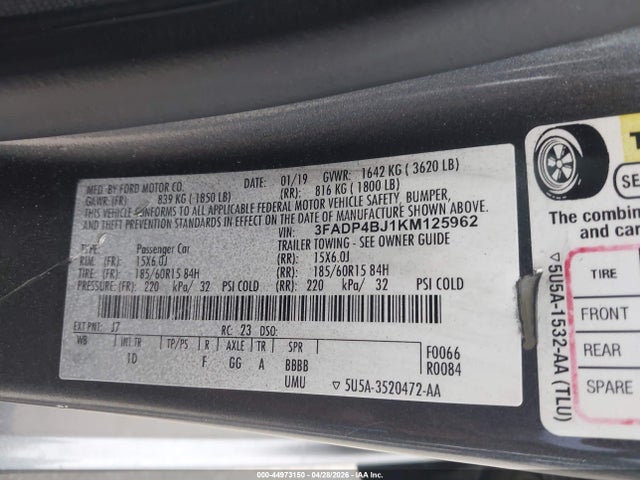 3FADP4BJ1KM125962 Ford FIESTA SE