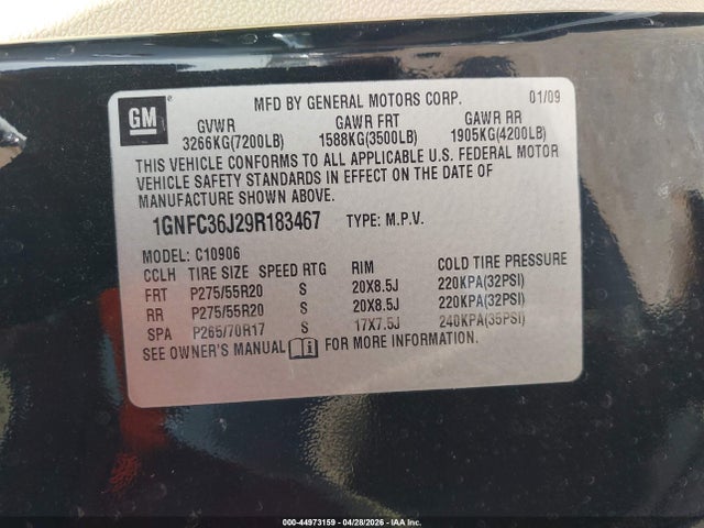 Продаж на аукціоні авто 2009 Chevrolet Suburban 1500 Ltz, vin: 1GNFC36J29R183467, номер лоту: 44973159
