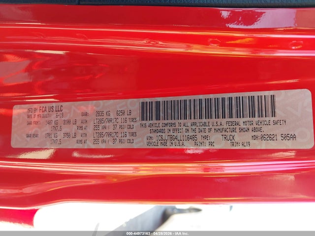 44973163 :رقم المزاد ، 1C6JJTBG4LL116485 vin ، 2020 Jeep Gladiator Rubicon 4x4 مزاد بيع
