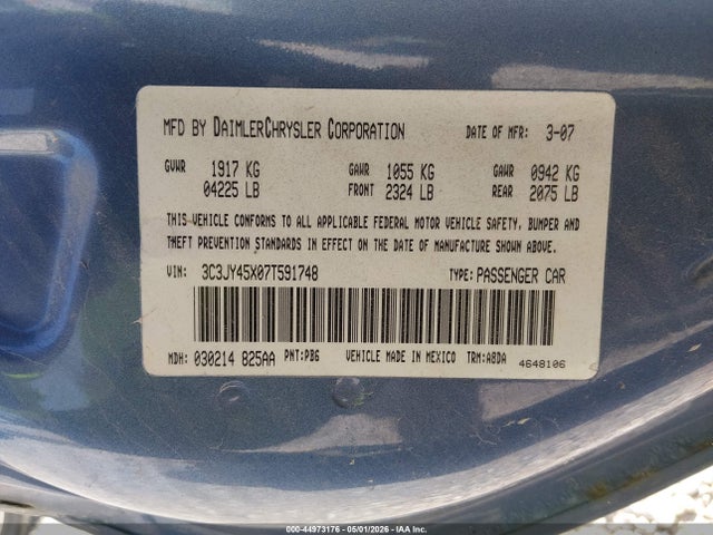 2007 Chrysler Pt Cruiser მანქანა იყიდება აუქციონზე, vin: 3C3JY45X07T591748, აუქციონის ნომერი: 44973176