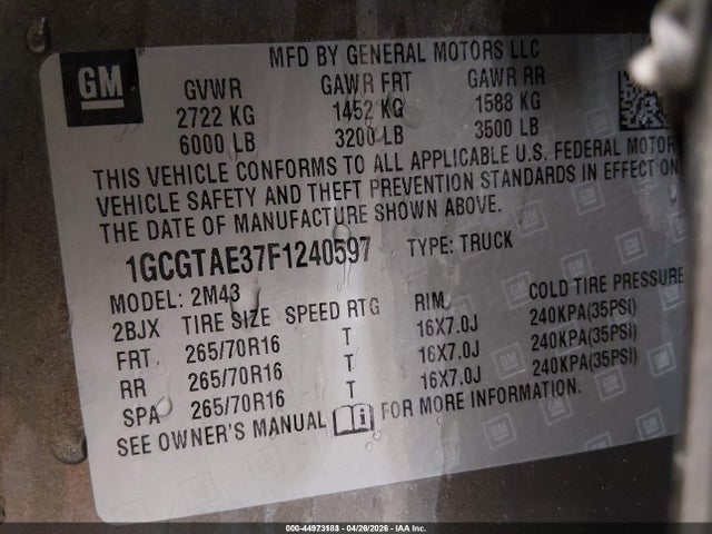 1GCGTAE37F1240597 Chevrolet Colorado Wt