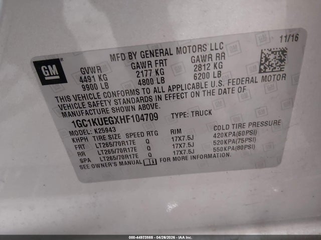 1GC1KUEGXHF104709 Chevrolet Silverado 2500hd Wt