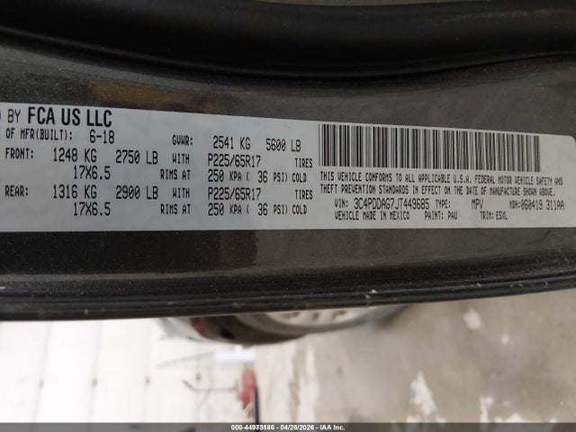 Продажа на аукционе авто 2018 Dodge Journey Se Awd, vin: 3C4PDDAG7JT449685, номер лота: 44973186