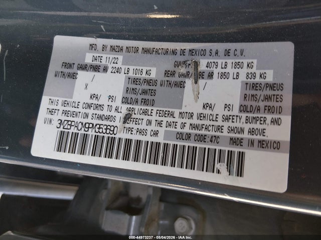 44973237 :رقم المزاد ، 3MZBPACM9PM353690 vin ، 2023 Mazda Mazda3 2.5 S Carbon Edition مزاد بيع