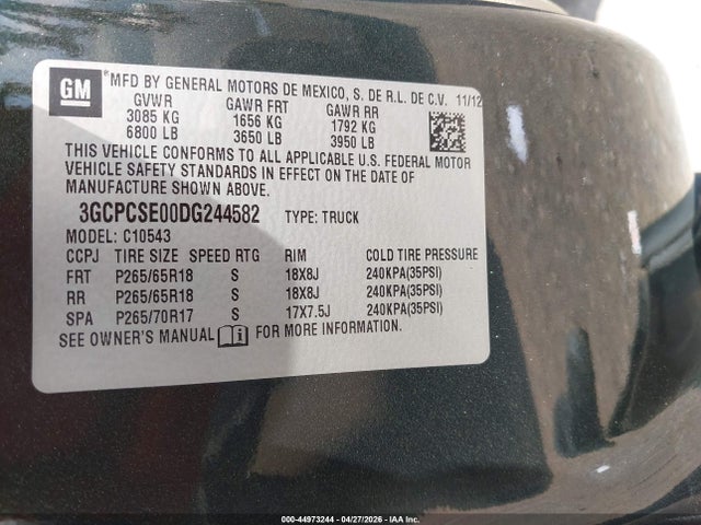 Aukcja sprzedaży 2013 Chevrolet Silverado 1500 Lt, vin: 3GCPCSE00DG244582, numer aukcji: 44973244