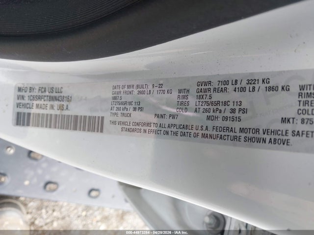 Продаж на аукціоні авто 2022 Ram 1500 Tradesman  4x4 6'4 Box, vin: 1C6SRFCT8NN438161, номер лоту: 44973284