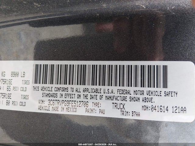 44973307 :رقم المزاد ، 3C6TRVPG9FE512706 vin ، 2015 Ram Promaster 2500 Window Van High Roof مزاد بيع