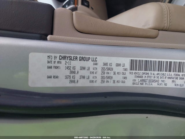 Продаж на аукціоні авто 2011 Jeep Grand Cherokee Overland, vin: 1J4RR6GT1BC605043, номер лоту: 44973363