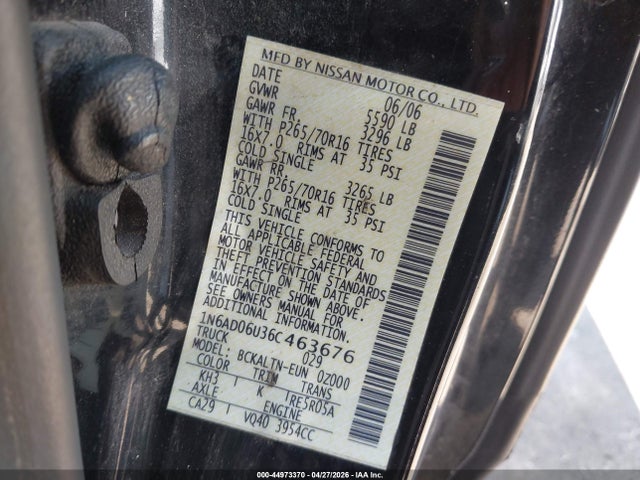 2006 Nissan Frontier Se მანქანა იყიდება აუქციონზე, vin: 1N6AD06U36C463676, აუქციონის ნომერი: 44973370