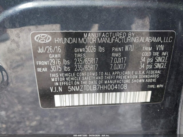 5NMZTDLB7HH004108 Hyundai Santa Fe Sport 2.4l