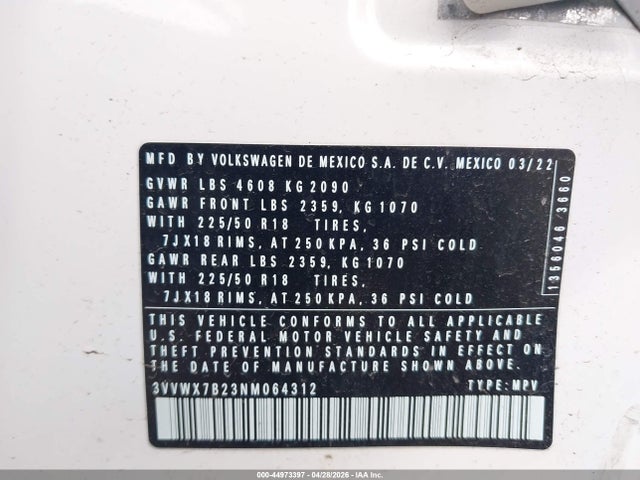 Aukcja sprzedaży 2022 Volkswagen Taos 1.5t Se, vin: 3VVWX7B23NM064312, numer aukcji: 44973397