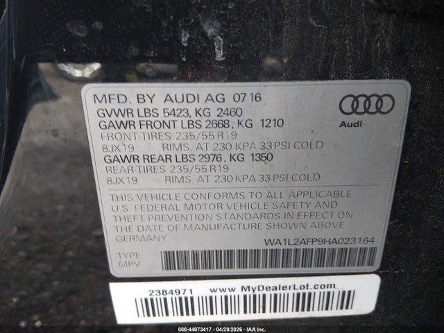 44973417 :رقم المزاد ، WA1L2AFP9HA023164 vin ، 2017 Audi Q5 2.0t Premium مزاد بيع