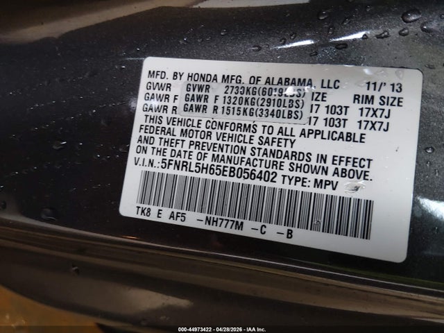 Aukcja sprzedaży 2014 Honda Odyssey Ex-l, vin: 5FNRL5H65EB056402, numer aukcji: 44973422