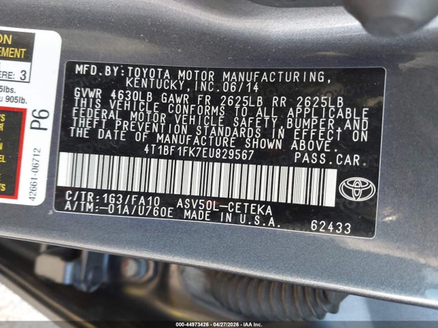 Продаж на аукціоні авто 2014 Toyota Camry L, vin: 4T1BF1FK7EU829567, номер лоту: 44973426