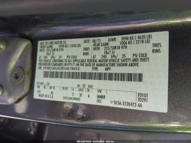 Aukcja sprzedaży 2014 Ford Escape Titanium, vin: 1FMCU0JX3EUA78913, numer aukcji: 44973429