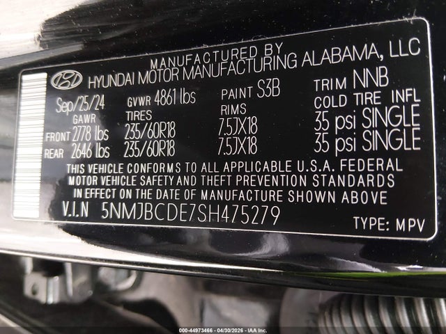 Продаж на аукціоні авто 2025 Hyundai Tucson Sel, vin: 5NMJBCDE7SH475279, номер лоту: 44973466