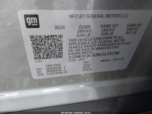 1GNEVJKS2RJ173738 Chevrolet Traverse Awd Z71