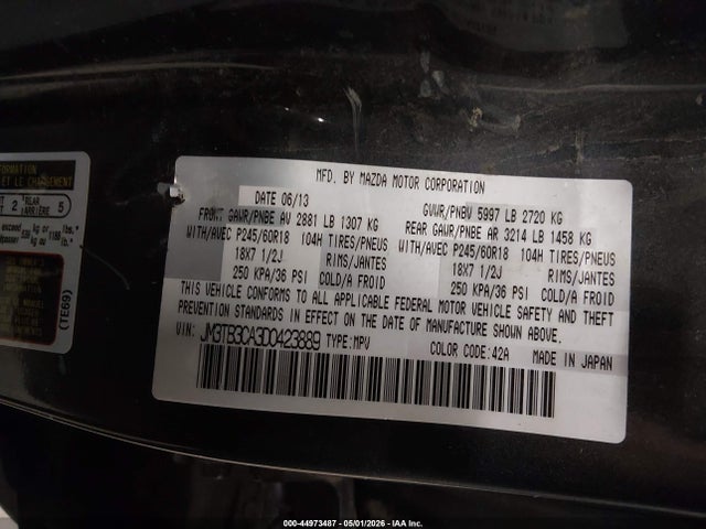 Продажа на аукционе авто 2013 Mazda Cx-9 Touring, vin: JM3TB3CA3D0423889, номер лота: 44973487