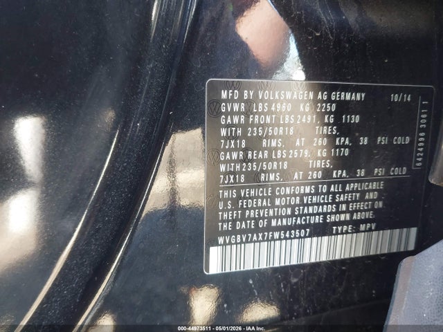 Продаж на аукціоні авто 2015 Volkswagen Tiguan Se, vin: WVGBV7AX7FW543507, номер лоту: 44973511