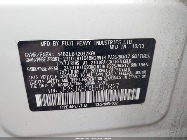 44973517 :رقم المزاد ، JF2SJAHCXEH510327 vin ، 2014 Subaru Forester 2.5i Limited مزاد بيع