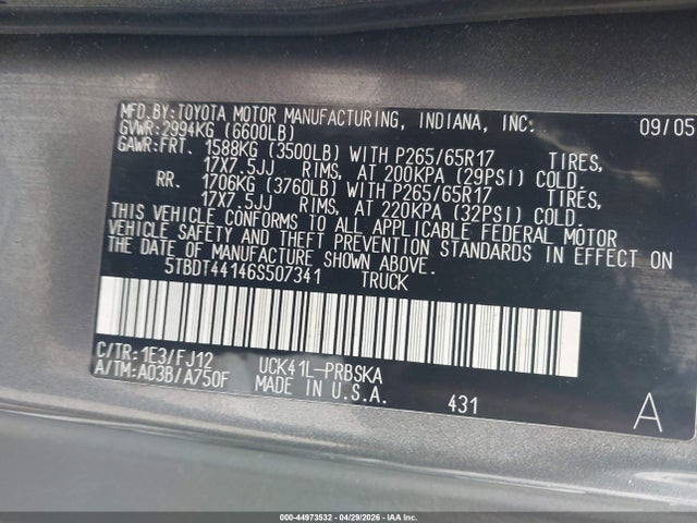 Aukcja sprzedaży 2006 Toyota Tundra Sr5 V8, vin: 5TBDT44146S507341, numer aukcji: 44973532