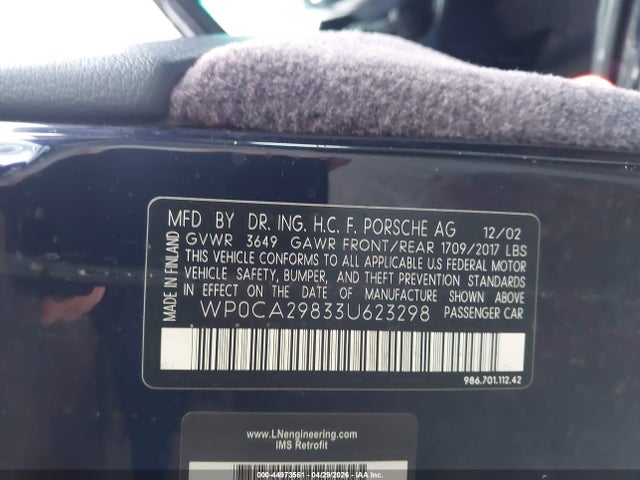 Aukcja sprzedaży 2003 Porsche Boxster, vin: WP0CA29833U623298, numer aukcji: 44973561