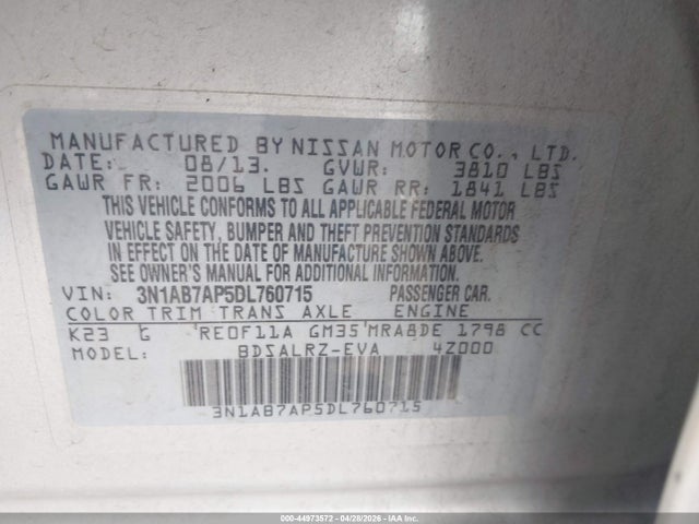 Aukcja sprzedaży 2013 Nissan Sentra Sr, vin: 3N1AB7AP5DL760715, numer aukcji: 44973572