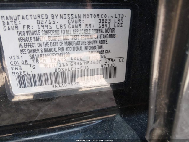 Продажа на аукционе авто 2015 Nissan Sentra S, vin: 3N1AB7AP7FY242790, номер лота: 44973578