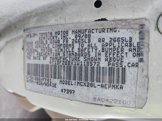 2001 Toyota Avalon Xl მანქანა იყიდება აუქციონზე, vin: 4T1BF28BX1U118572, აუქციონის ნომერი: 44973582
