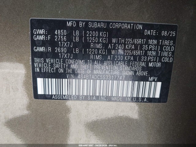 Продажа на аукционе авто 2025 Subaru Outback Premium, vin: 4S4BTADC5S3317747, номер лота: 44973587