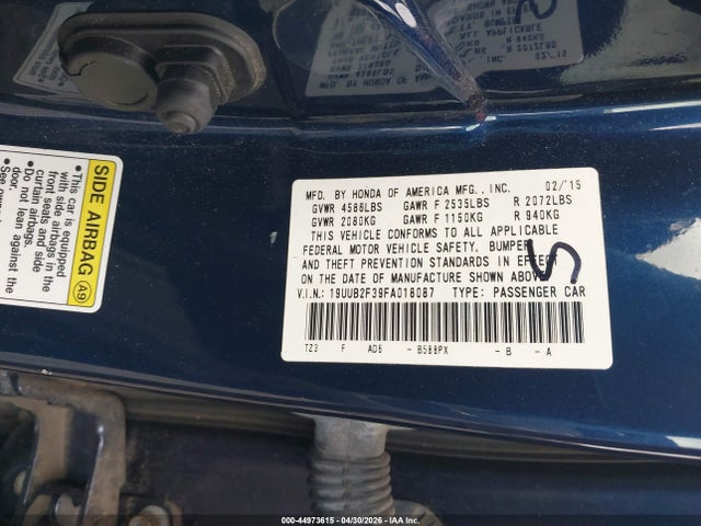 2015 Acura Tlx V6 მანქანა იყიდება აუქციონზე, vin: 19UUB2F39FA018087, აუქციონის ნომერი: 44973615