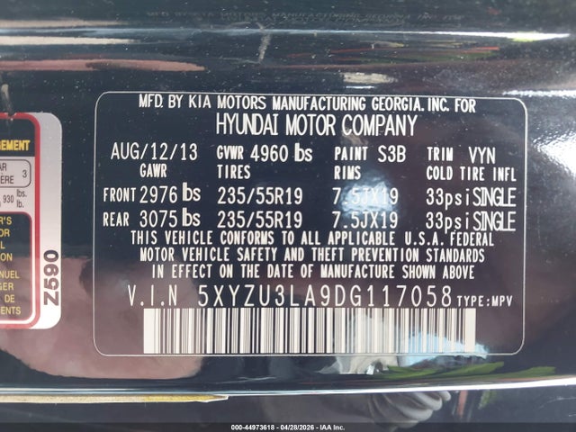 Продаж на аукціоні авто 2013 Hyundai Santa Fe Sport 2.0t, vin: 5XYZU3LA9DG117058, номер лоту: 44973618