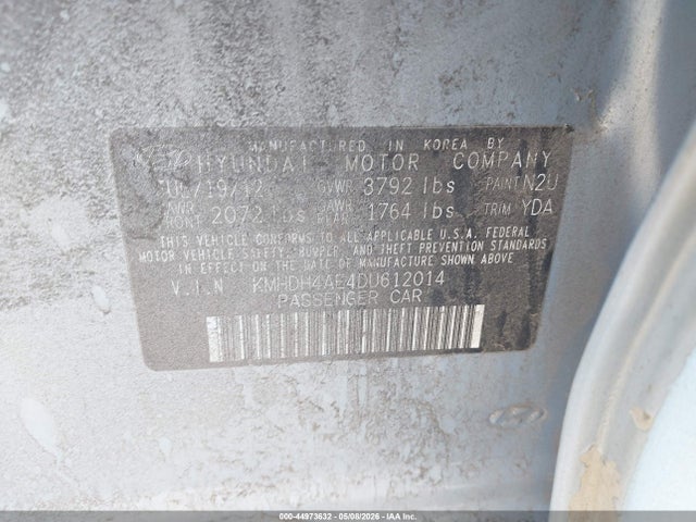 Aukcja sprzedaży 2013 Hyundai Elantra Gls/limited, vin: KMHDH4AE4DU612014, numer aukcji: 44973632