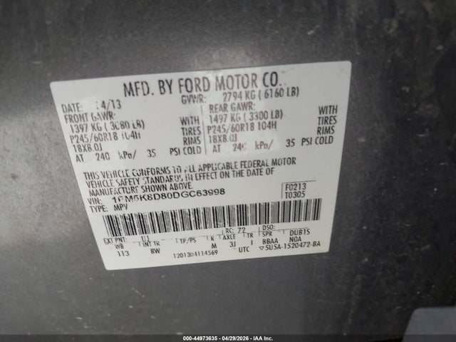 Продаж на аукціоні авто 2013 Ford Explorer Xlt, vin: 1FM5K8D80DGC63998, номер лоту: 44973635