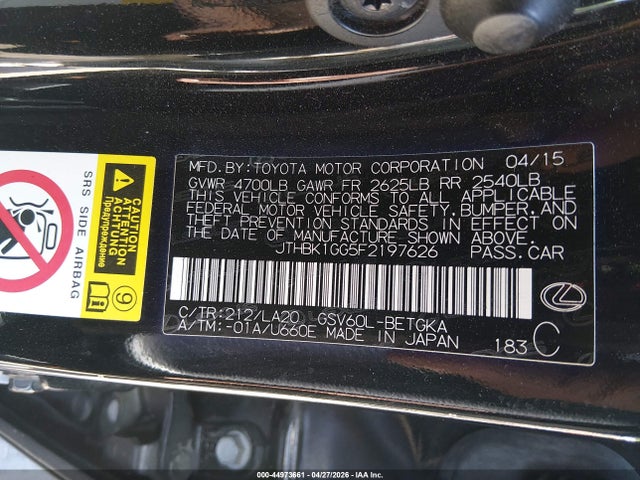 Lexus ES 350 2015 JTHBK1GG5F2197626 Image 9
