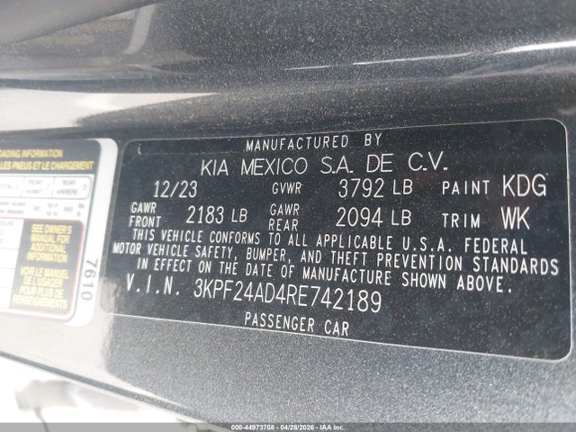 Продаж на аукціоні авто 2024 Kia Forte Lxs, vin: 3KPF24AD4RE742189, номер лоту: 44973708