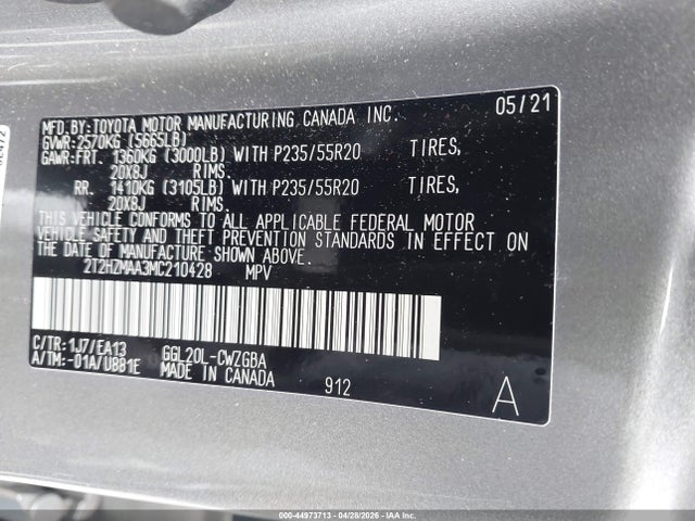 Продажа на аукционе авто 2021 Lexus Rx 350, vin: 2T2HZMAA3MC210428, номер лота: 44973713