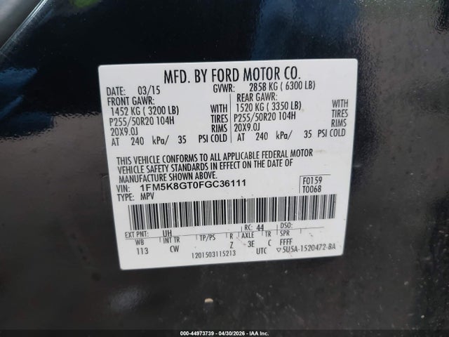 Продаж на аукціоні авто 2015 Ford Explorer Sport, vin: 1FM5K8GT0FGC36111, номер лоту: 44973739