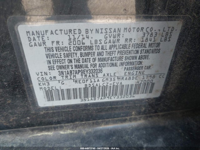 Aukcja sprzedaży 2014 Nissan Sentra S, vin: 3N1AB7AP9EY332036, numer aukcji: 44973740