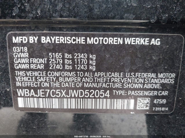 Продаж на аукціоні авто 2018 Bmw 540i Xdrive, vin: WBAJE7C5XJWD52054, номер лоту: 44973788