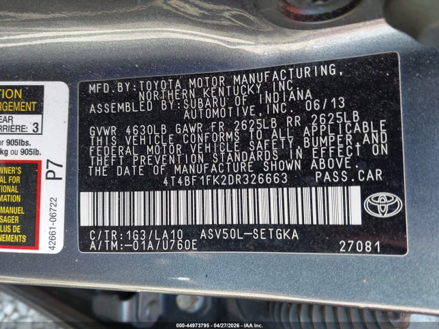 Продажа на аукционе авто 2013 Toyota Camry Xle, vin: 4T4BF1FK2DR326663, номер лота: 44973795