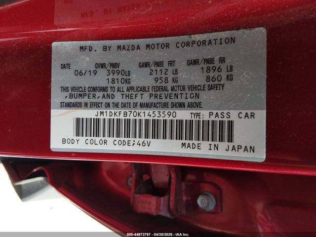 2019 Mazda Cx-3 Sport მანქანა იყიდება აუქციონზე, vin: JM1DKFB70K1453590, აუქციონის ნომერი: 44973797