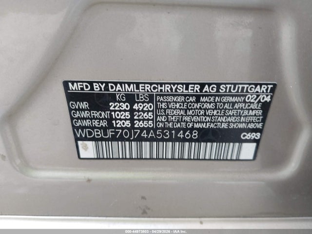 Продаж на аукціоні авто 2004 Mercedes-benz E 500, vin: WDBUF70J74A531468, номер лоту: 44973803