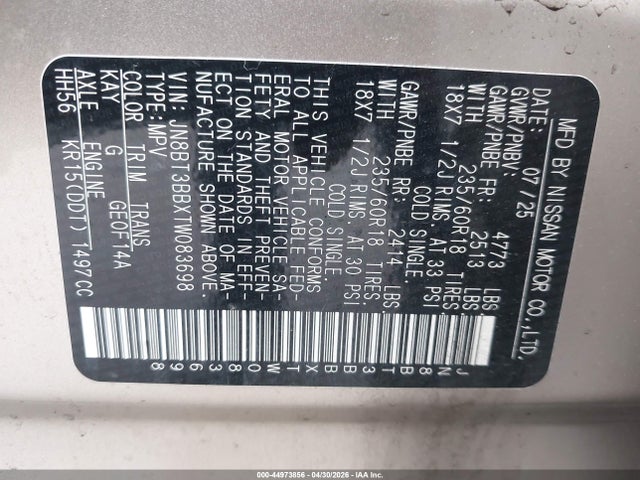 Продаж на аукціоні авто 2026 Nissan Rogue Sv, vin: JN8BT3BBXTW083698, номер лоту: 44973856